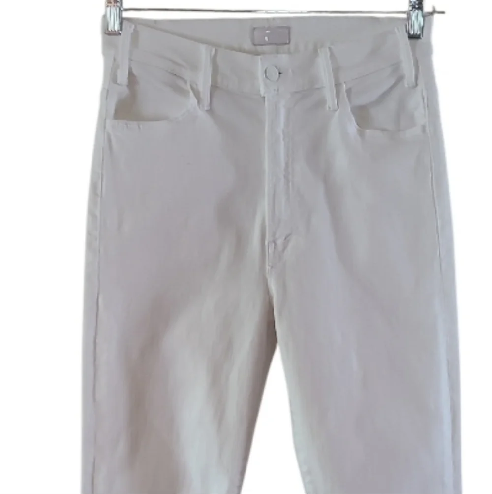 MOTHER The Hustler Ankle Fray Hem Jeans White Straight Flare - Picture 5 of 15